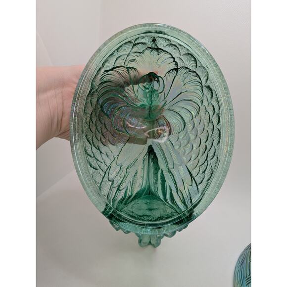 1997 Fenton 7" Misty/ Electric Blue Iridescent Rooster/Hen on Nest Covered Dish - Picture 6 of 8